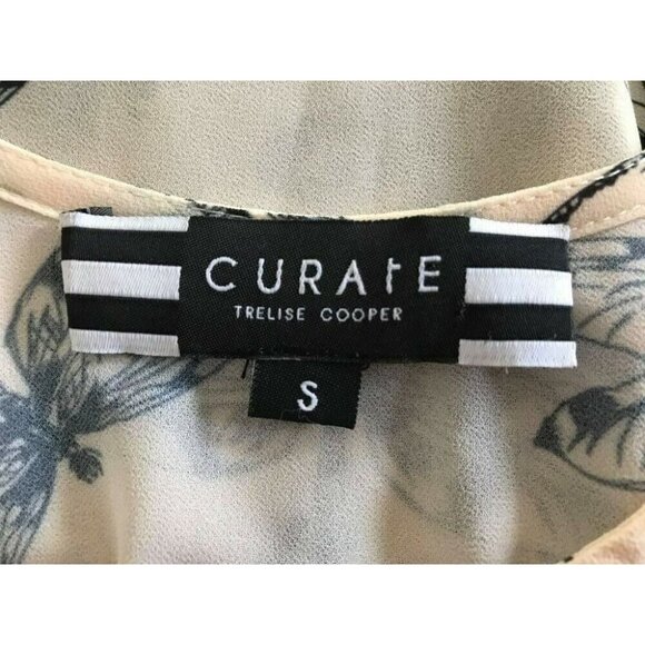 CURATE Trelise Cooper Short Sleeve Top Blouse Size Small Dragonfly Black Fringe - Picture 7 of 7